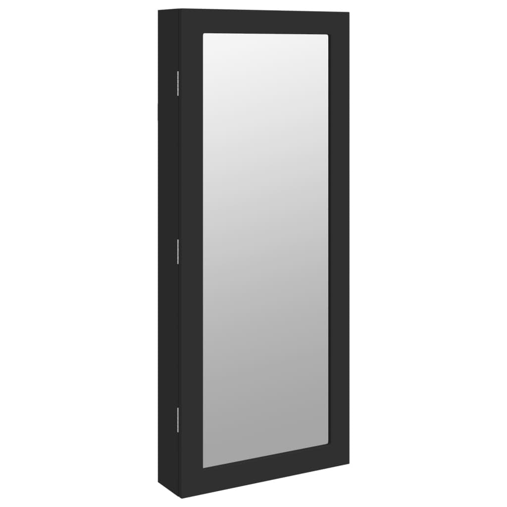 Mirror Jewellery Cabinet with LED Lights Wall Mounted Black