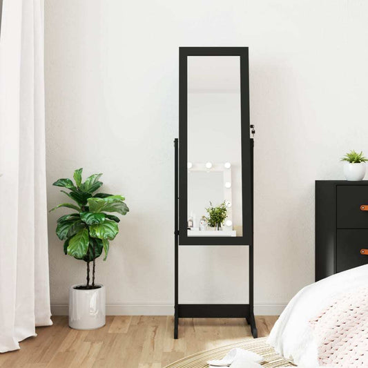 Mirror Jewellery Cabinet with LED Lights Free Standing Black