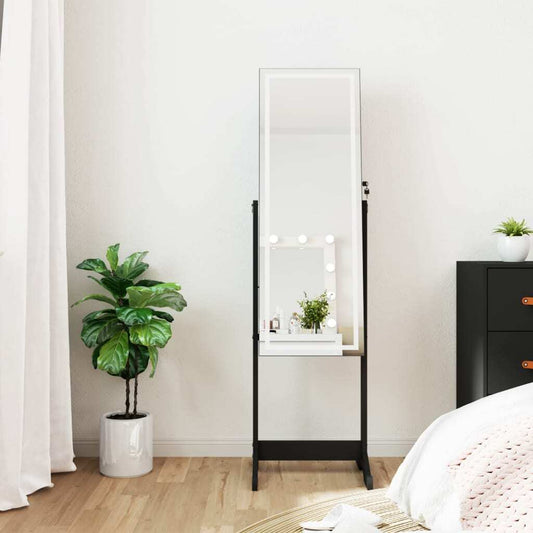 Mirror Jewellery Cabinet with LED Lights Free Standing Black