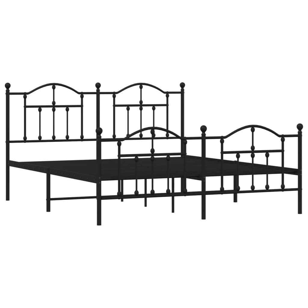 vidaXL Metal Bed Frame without Mattress with Footboard Black 160x200cm