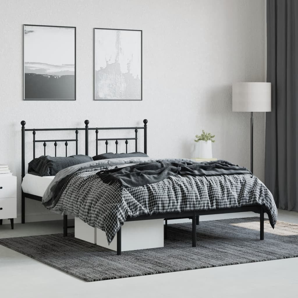 Metal Bed Frame without Mattress with Headboard Black 140x200cm