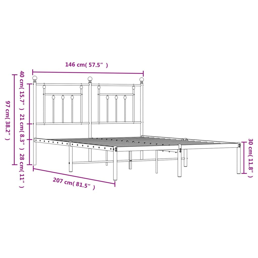 Metal Bed Frame without Mattress with Headboard Black 140x200cm