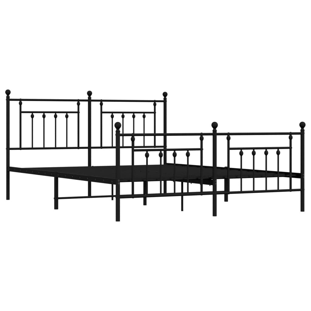 Metal Bed Frame without Mattress with Footboard Black 183x213cm