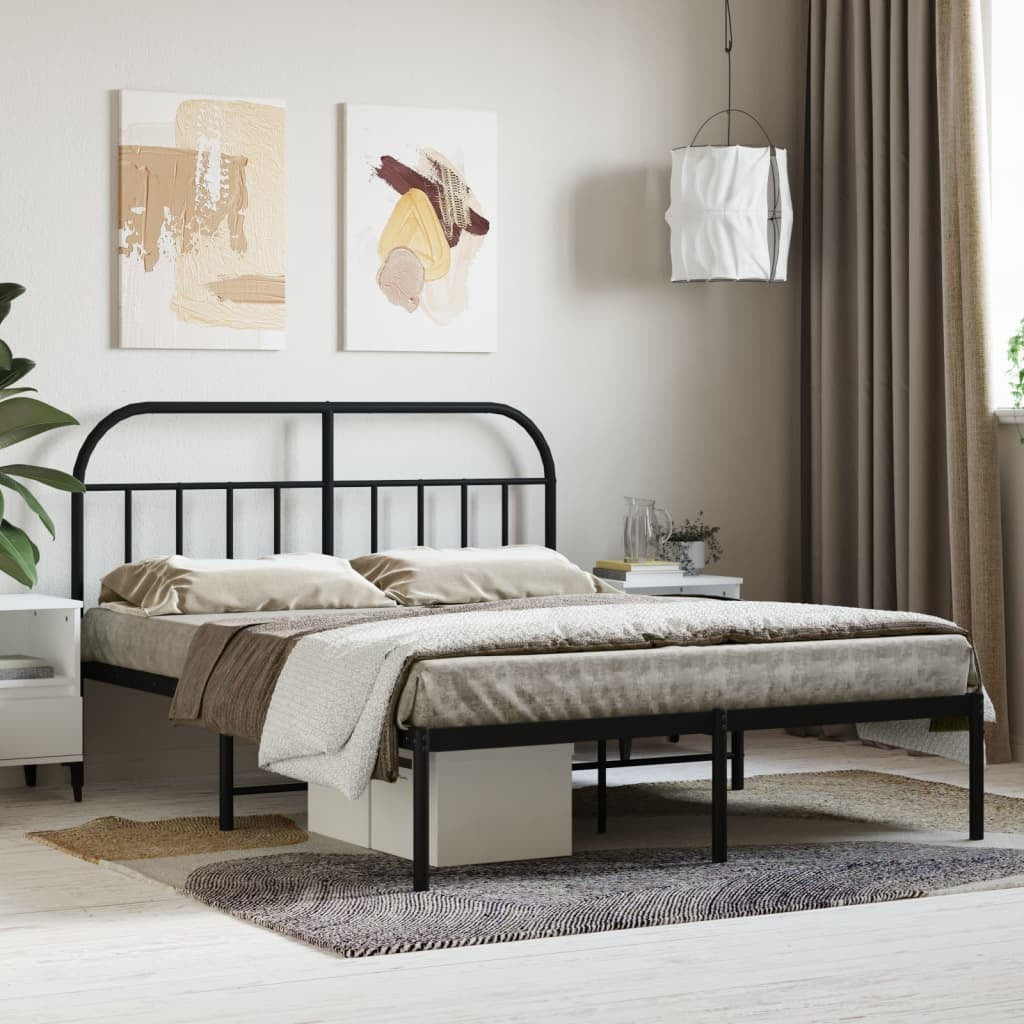 Metal Bed Frame without Mattress with Headboard Black 140x200cm