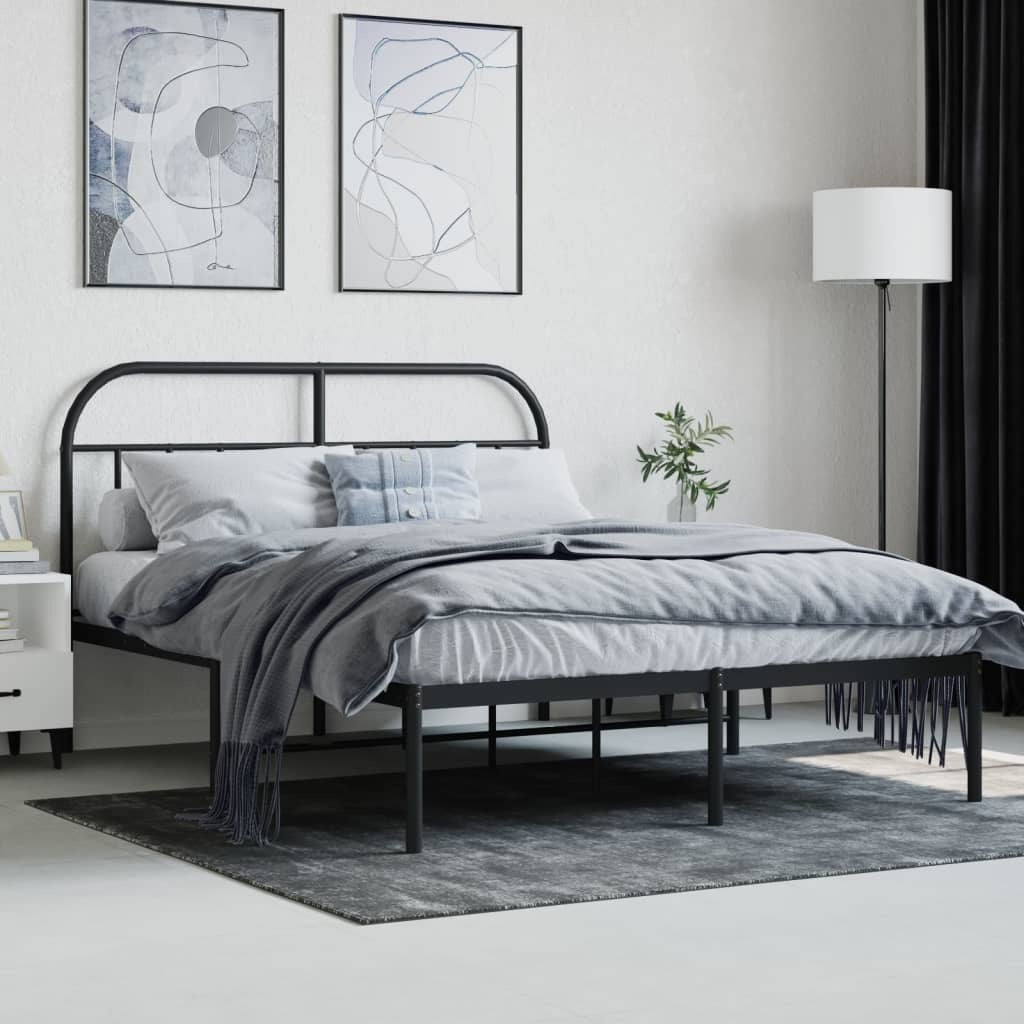 Metal Bed Frame without Mattress with Headboard Black 140x200cm