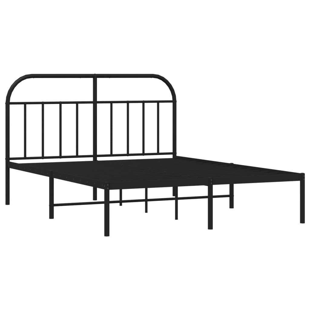 Metal Bed Frame without Mattress with Headboard Black 140x200cm