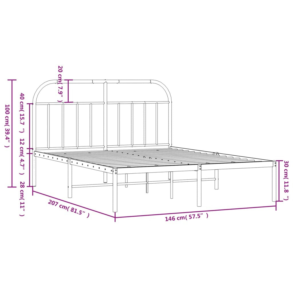 Metal Bed Frame without Mattress with Headboard Black 140x200cm