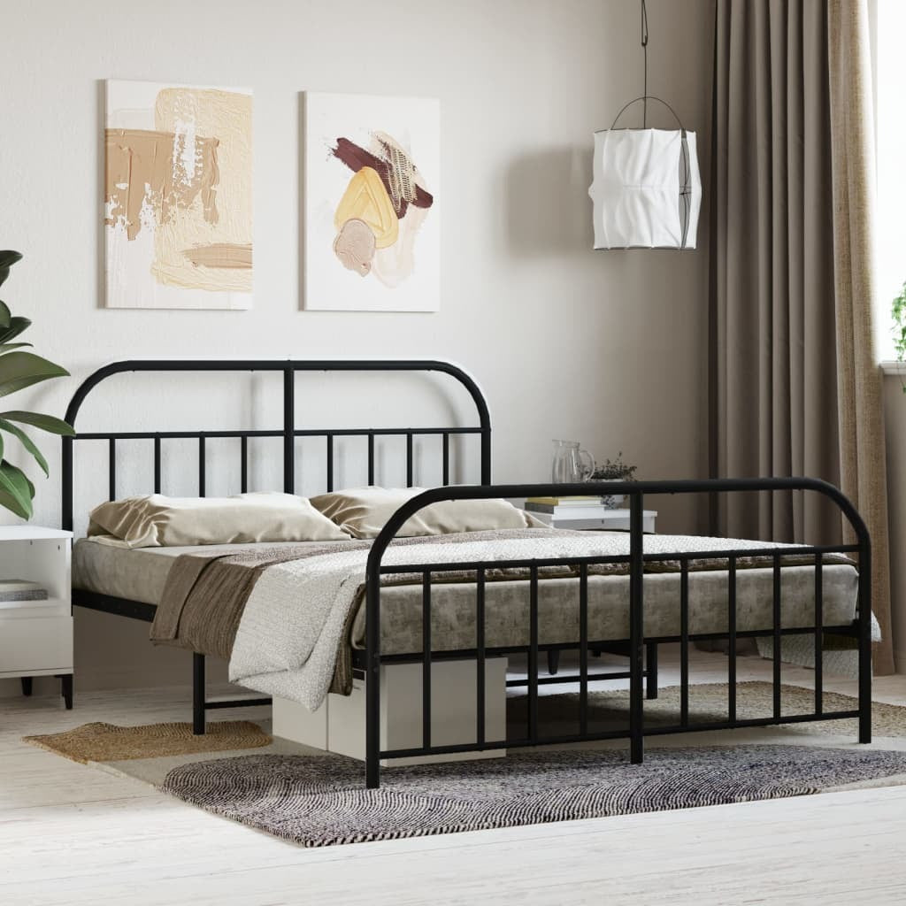 Metal Bed Frame with Headboard and Footboard Black 140x200 cm