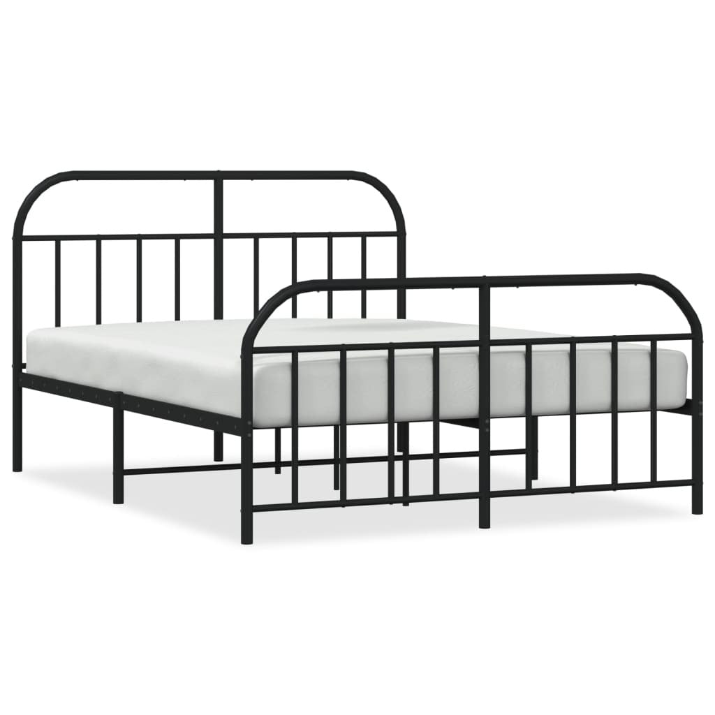 Metal Bed Frame with Headboard and Footboard Black 140x200 cm