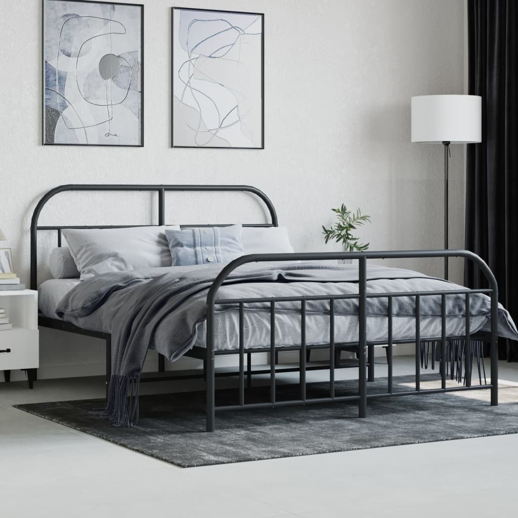 Metal Bed Frame with Headboard and Footboard Black 140x200 cm