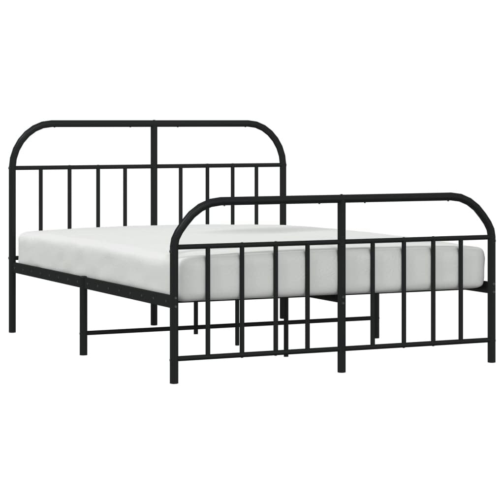 Metal Bed Frame with Headboard and Footboard Black 140x200 cm