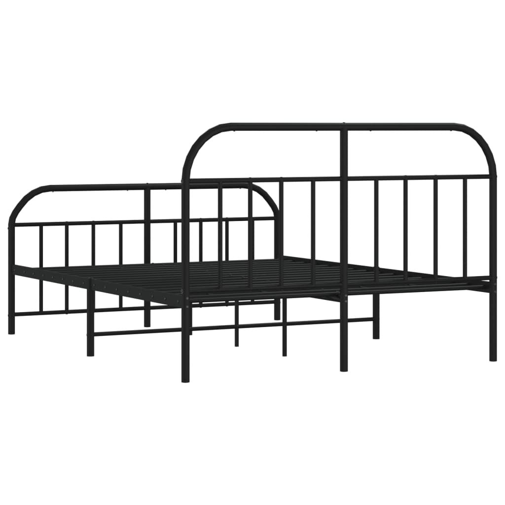 Metal Bed Frame with Headboard and Footboard Black 140x200 cm