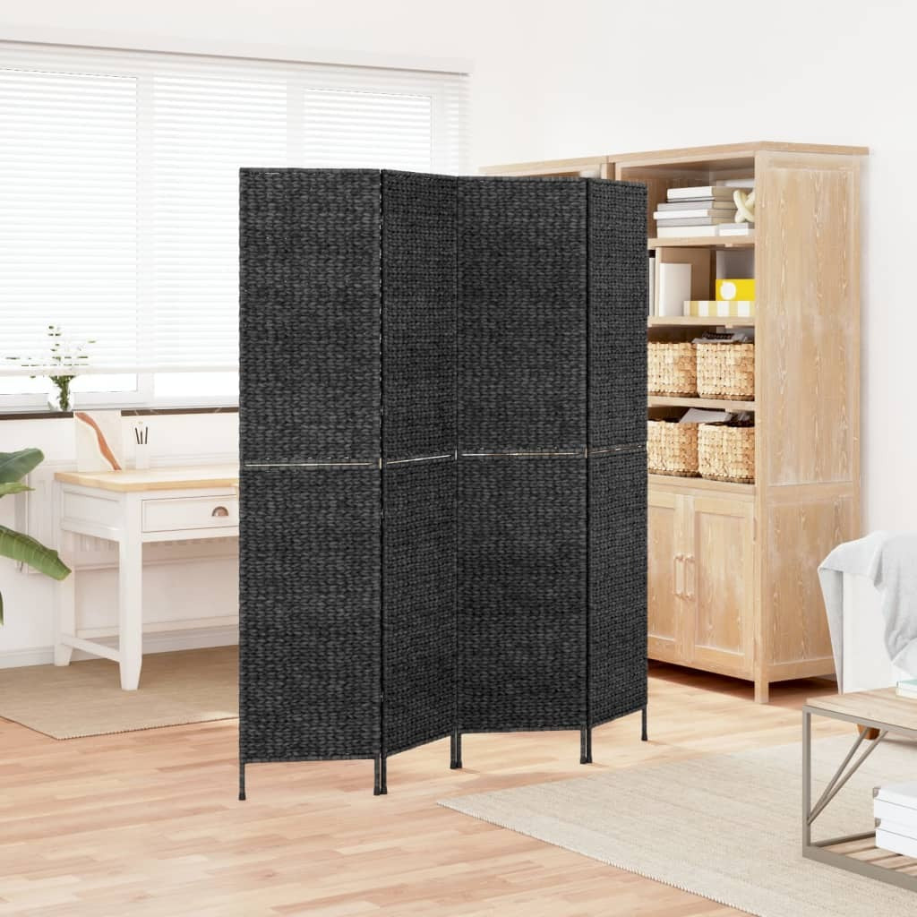 Room Divider 4-Panel Black 163x180 cm Water Hyacinth