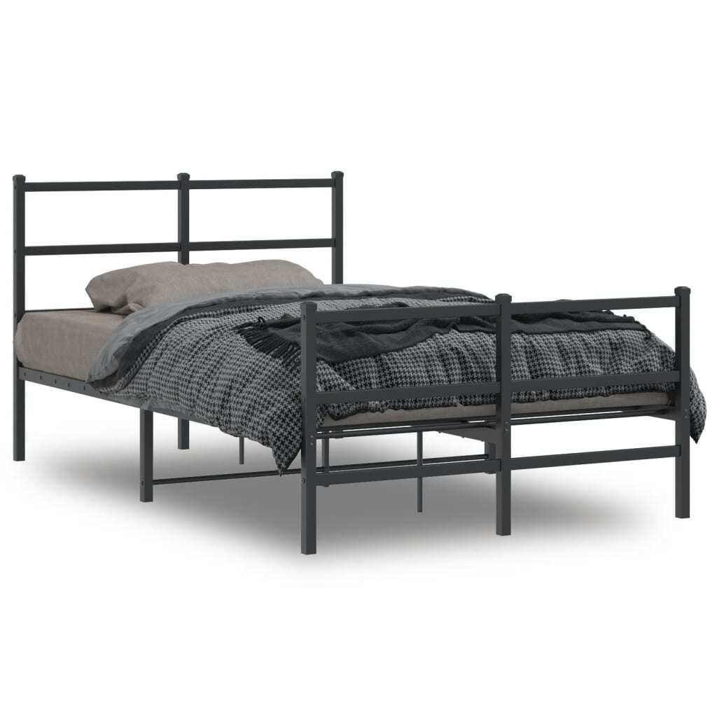 Metal Bed Frame with Headboard and Footboard?Black 120x200 cm