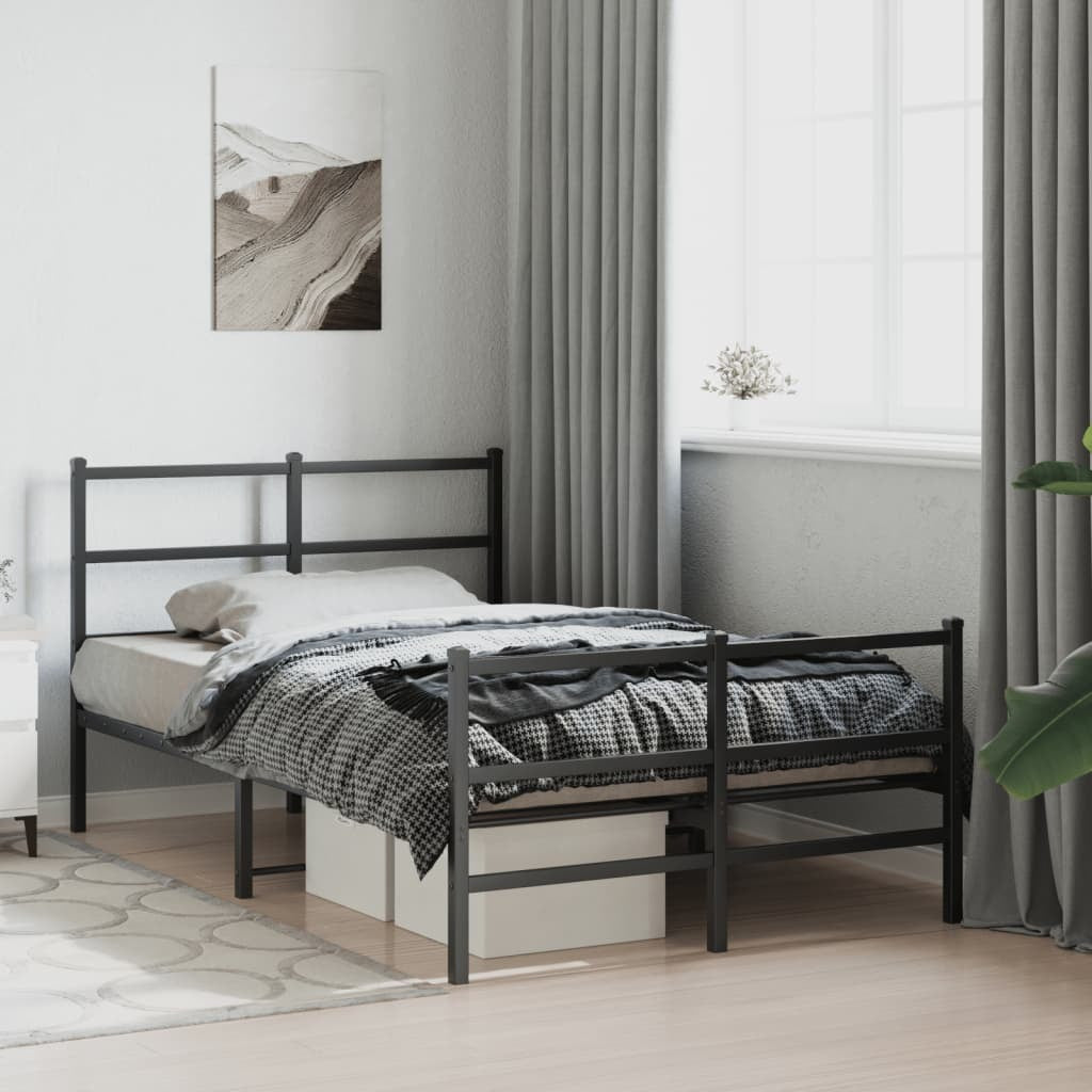 Metal Bed Frame with Headboard and Footboard?Black 120x200 cm