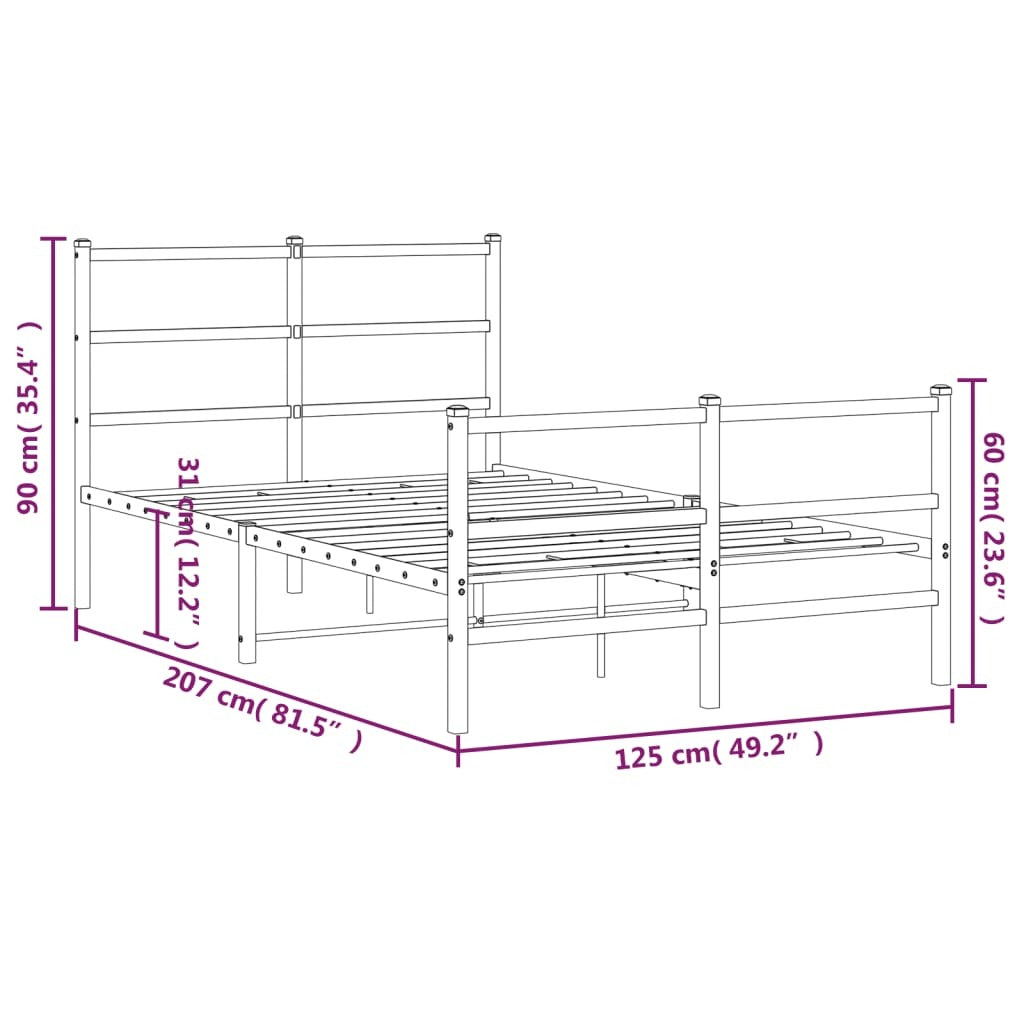 Metal Bed Frame with Headboard and Footboard?Black 120x200 cm