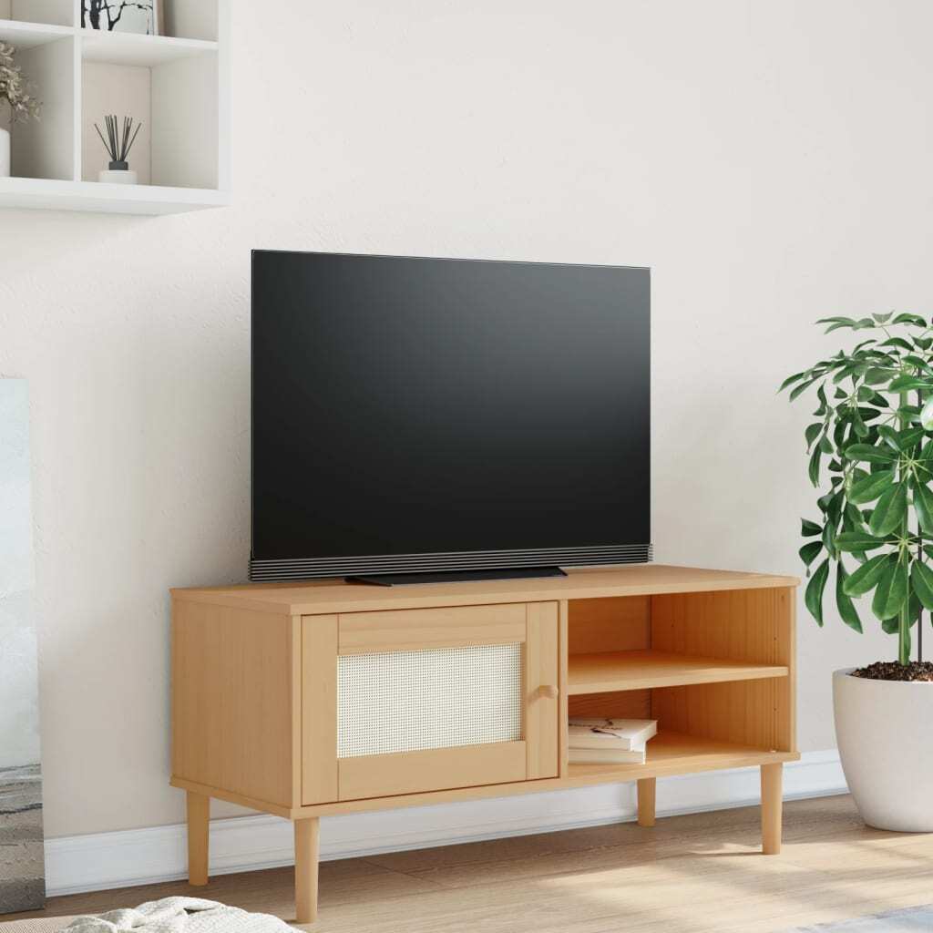 TV Cabinet SENJA Rattan Look Brown 106x40x49cm Solid Wood Pine