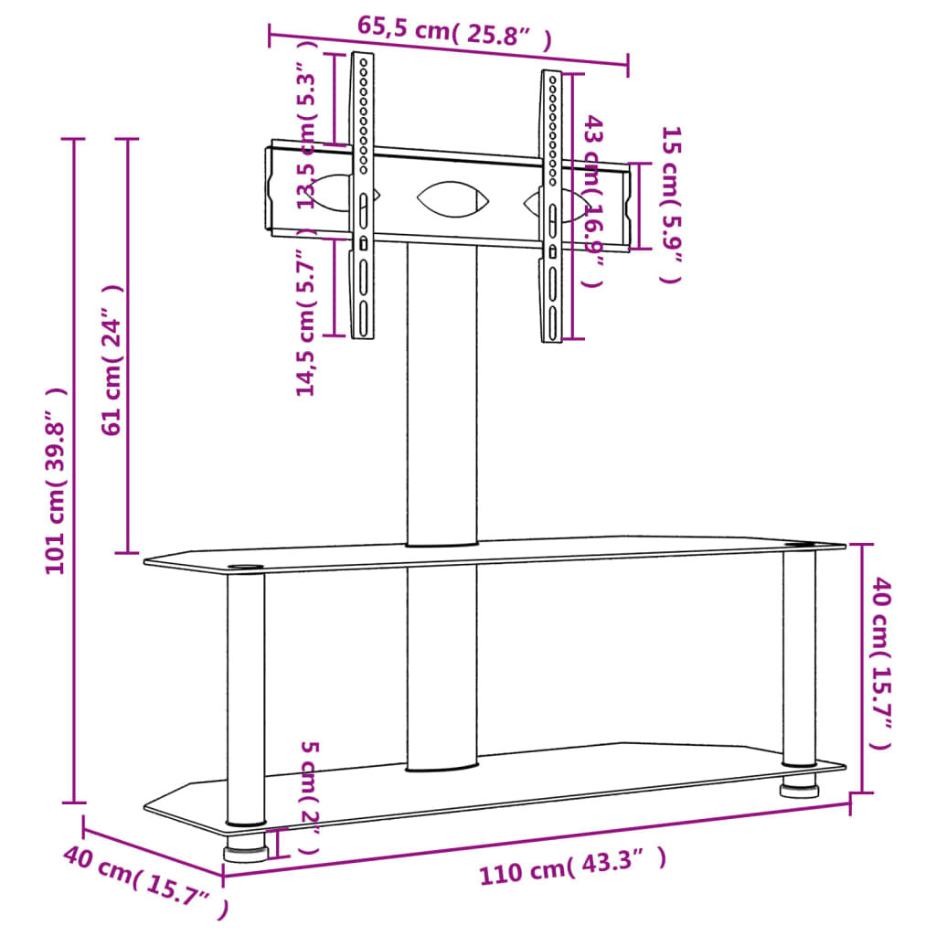 Corner TV Stand 2-Tiers for 32-70 Inch Black