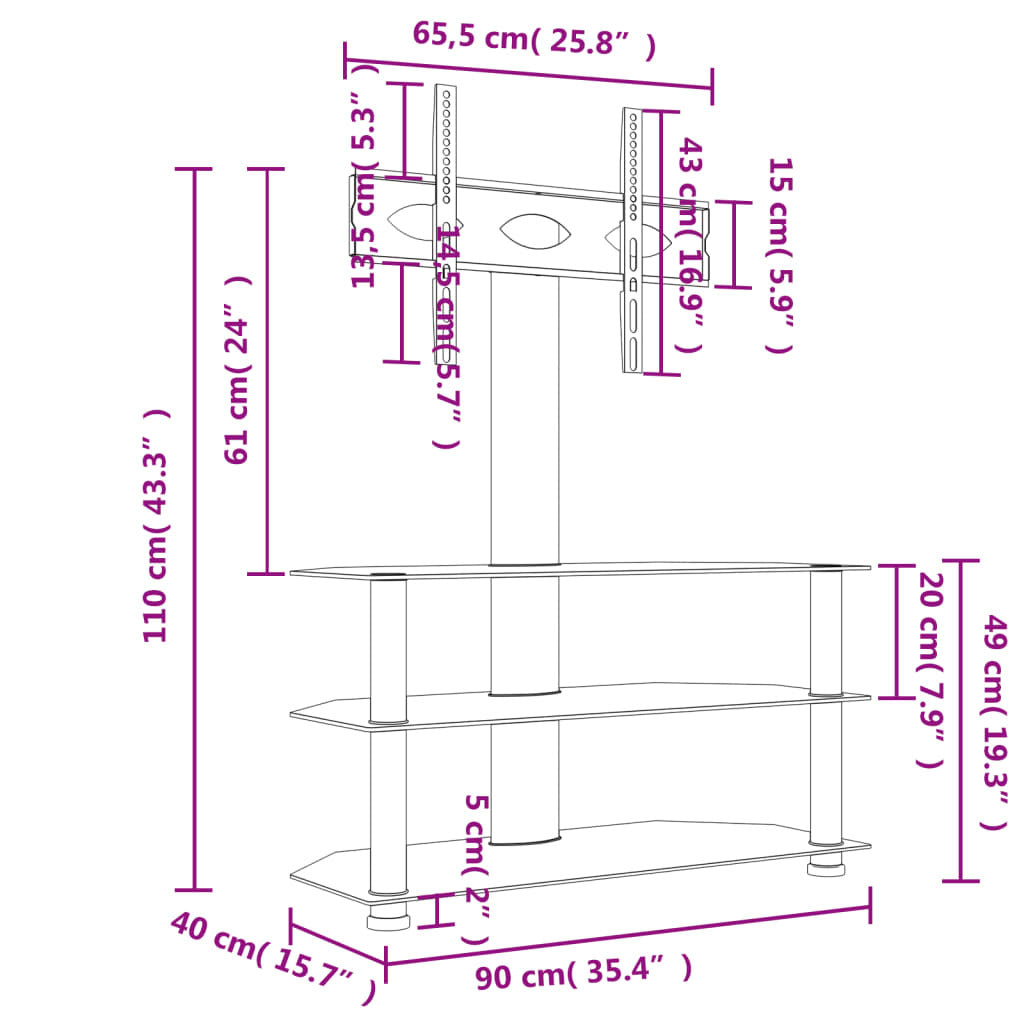 Corner TV Stand 3-Tiers for 32-70 Inch Black