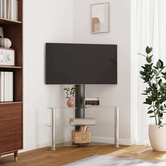 Corner TV Stand 3-Tiers for 32-70 Inch Black and Silver