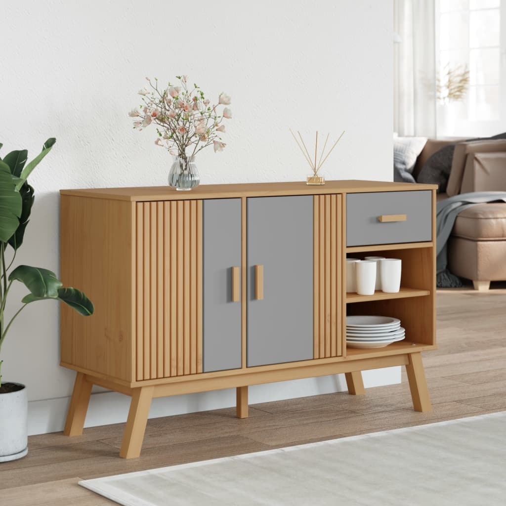 Sideboard OLDEN Grey and Brown 114x43x73.5 cm Solid Wood Pine