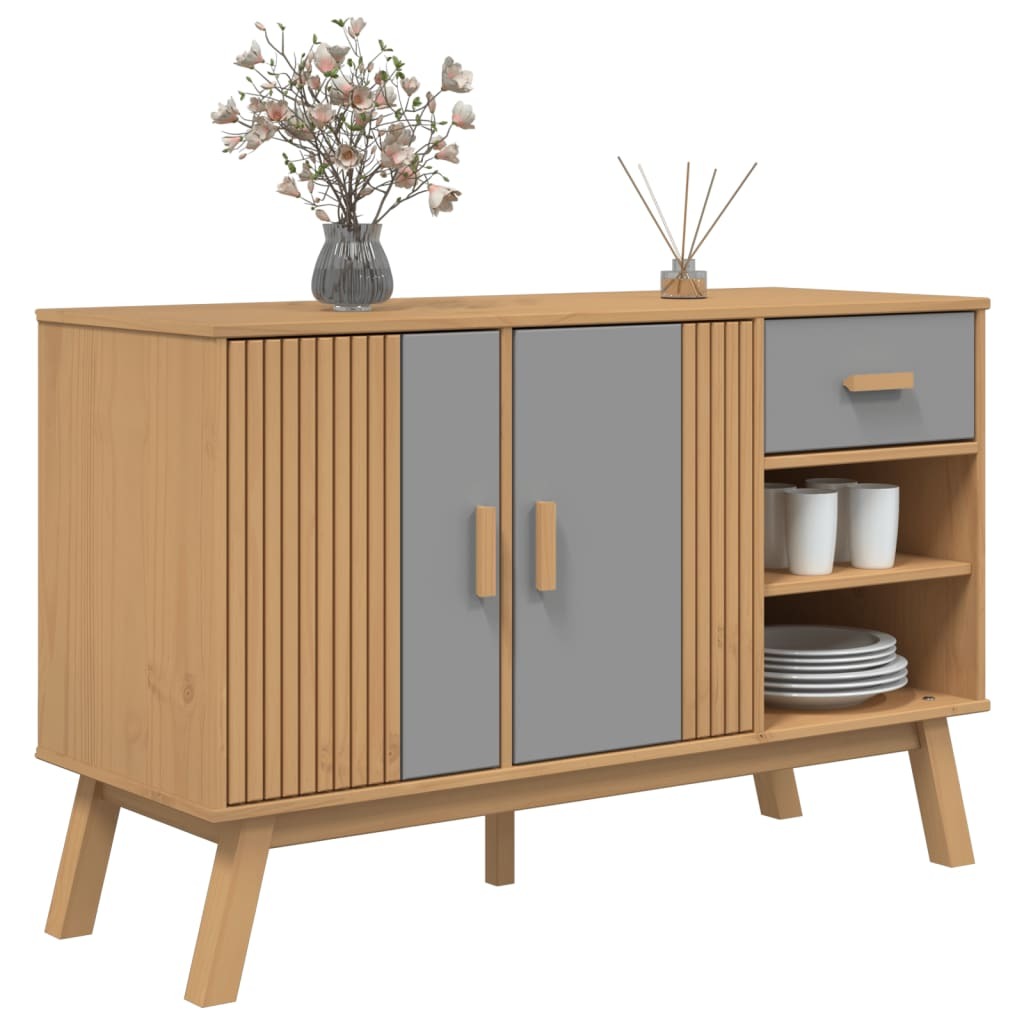 Sideboard OLDEN Grey and Brown 114x43x73.5 cm Solid Wood Pine