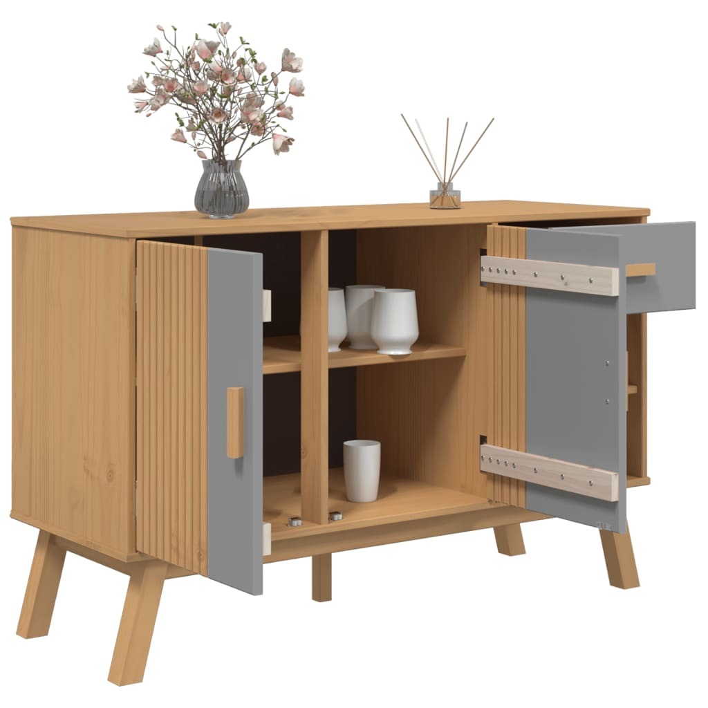 Sideboard OLDEN Grey and Brown 114x43x73.5 cm Solid Wood Pine