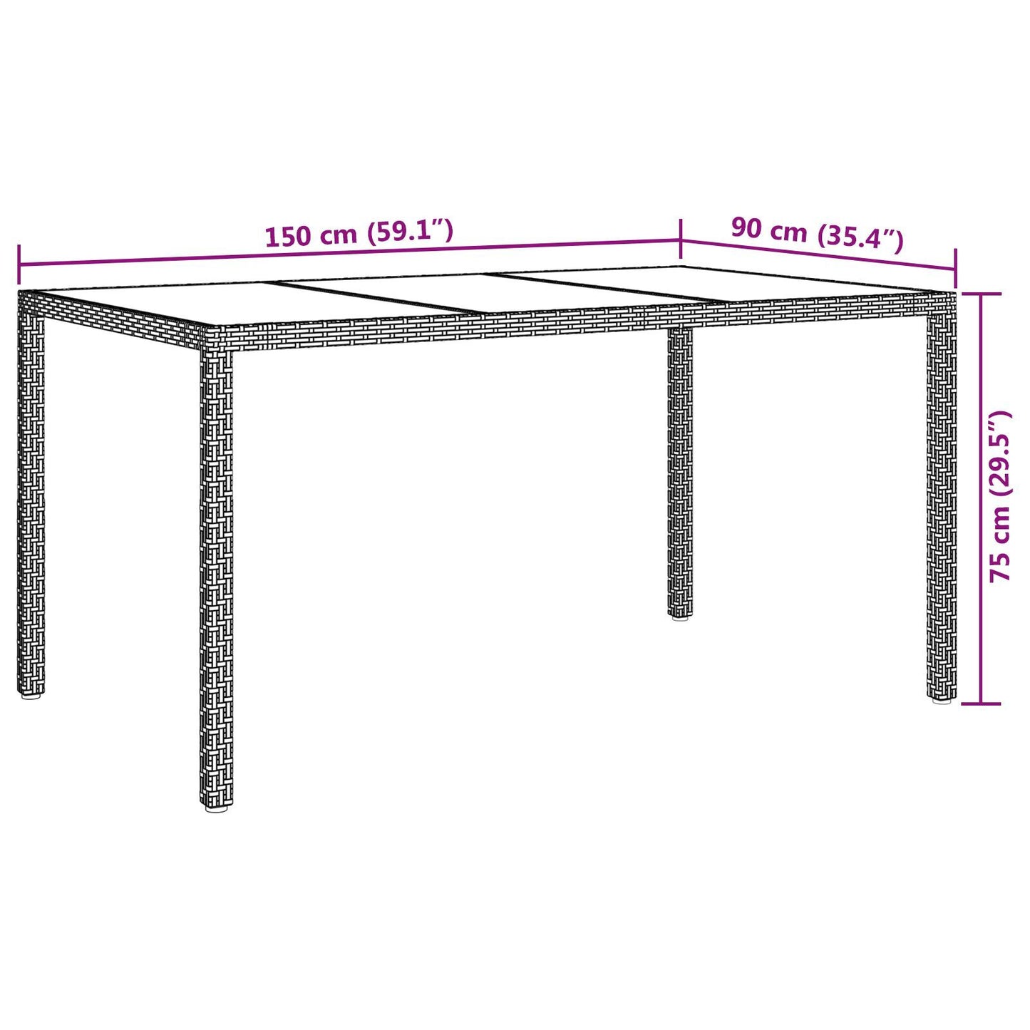 Garden Dining Table White 150 x 90 x 75 cm Poly rattan