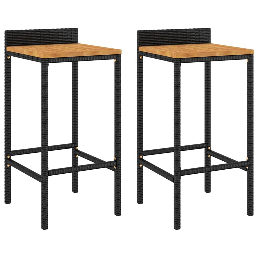 Bar Stools 2 pcs Black Poly Rattan and Solid Wood Acacia