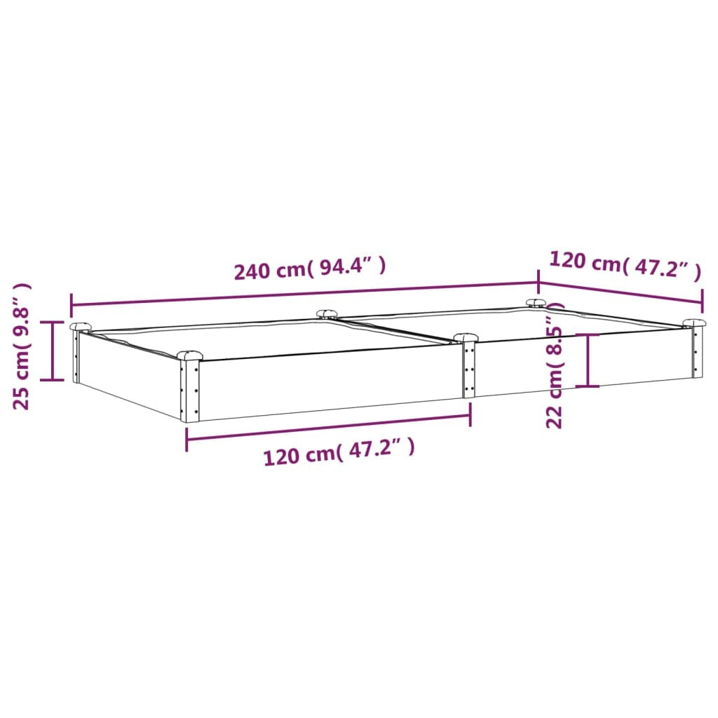 Garden Raised Bed with Liner Brown 240x120x25 cm Solid Wood Fir