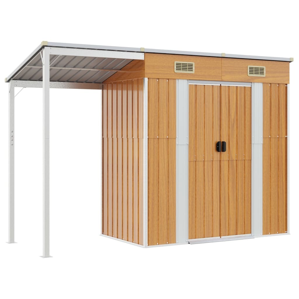 Garden Shed with Extended Roof Light Brown 277x107x181cm Steel