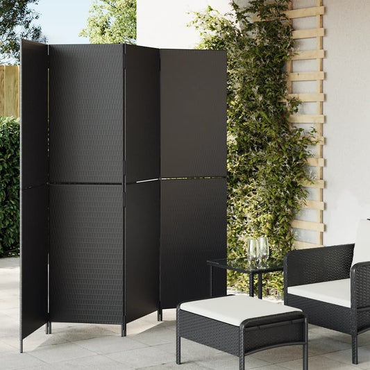 Room Divider 4 Panels Black Poly Rattan