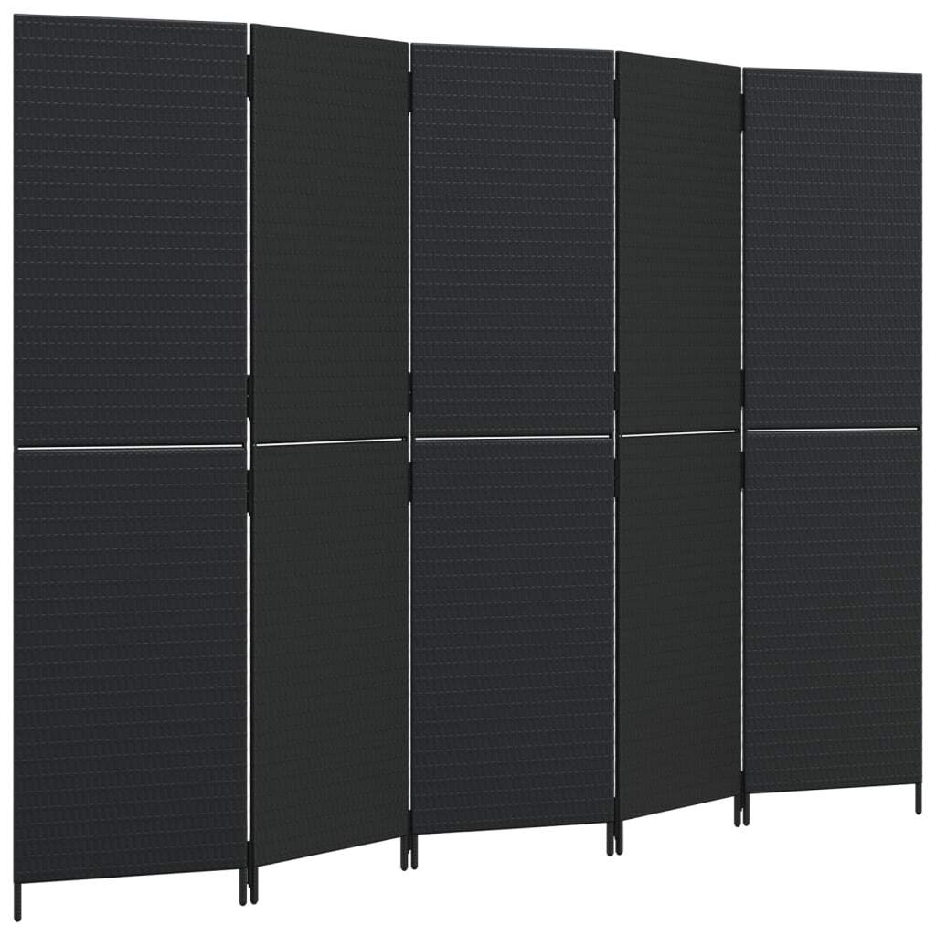 Room Divider 5 Panels Black Poly Rattan