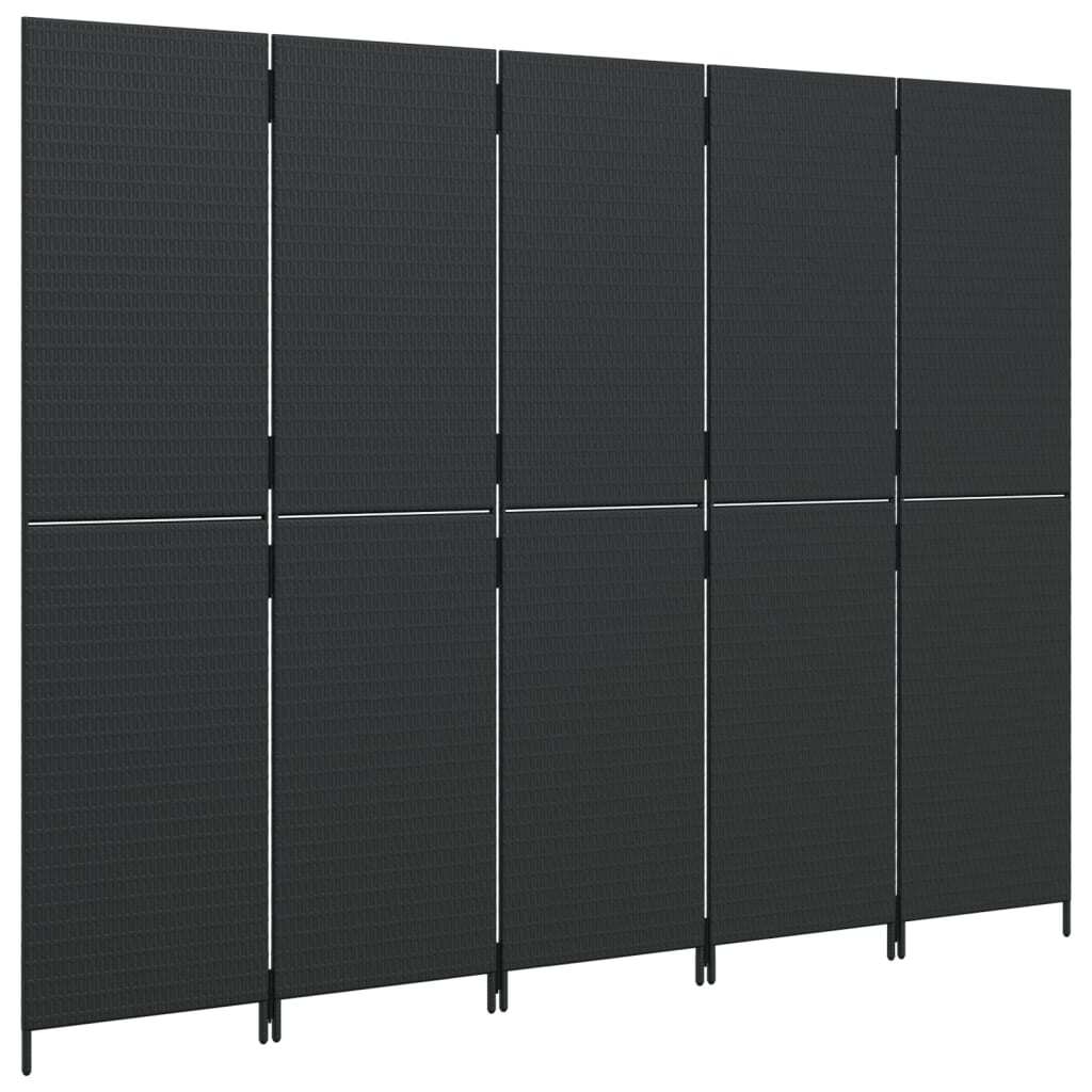 Room Divider 5 Panels Black Poly Rattan