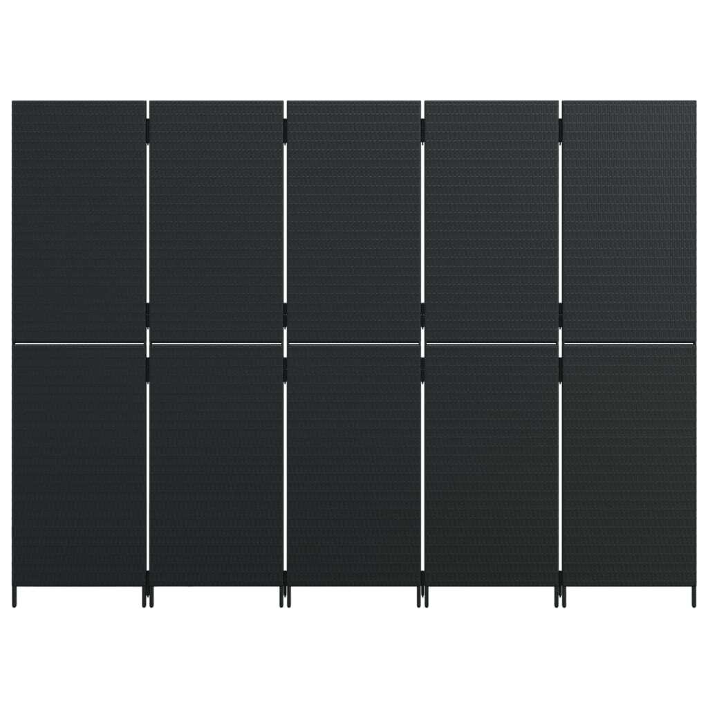 Room Divider 5 Panels Black Poly Rattan