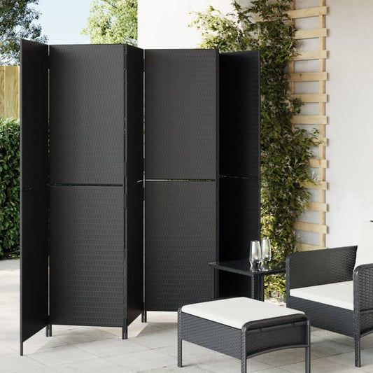 Room Divider 6 Panels Black Poly Rattan