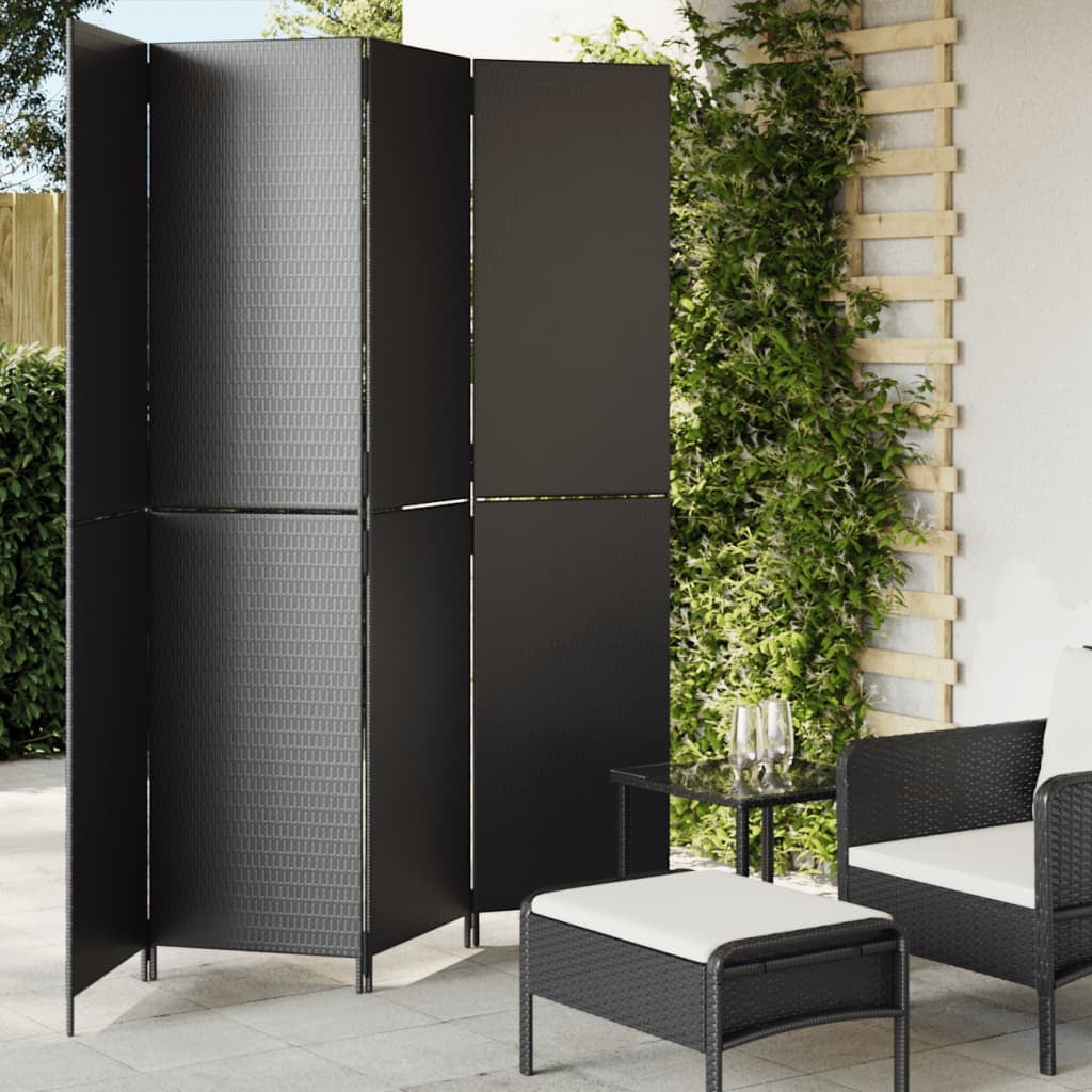 Room Divider 4 Panels Black Poly Rattan