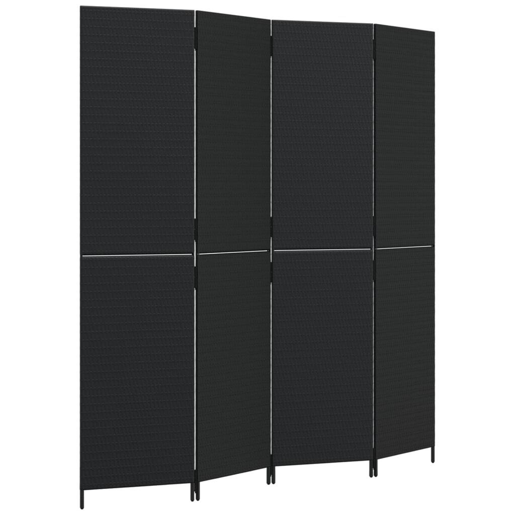 Room Divider 4 Panels Black Poly Rattan