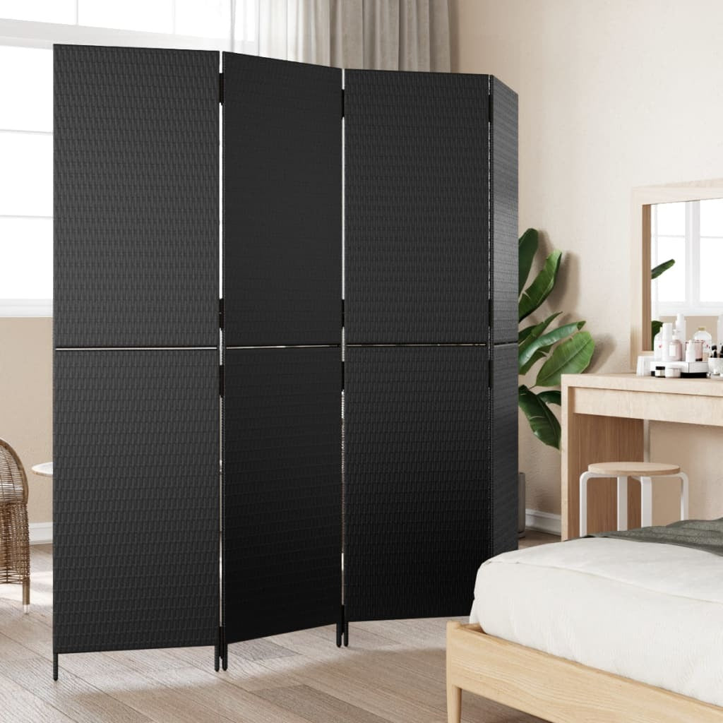 Room Divider 4 Panels Black Poly Rattan