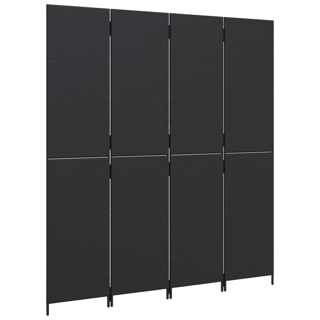 Room Divider 4 Panels Black Poly Rattan