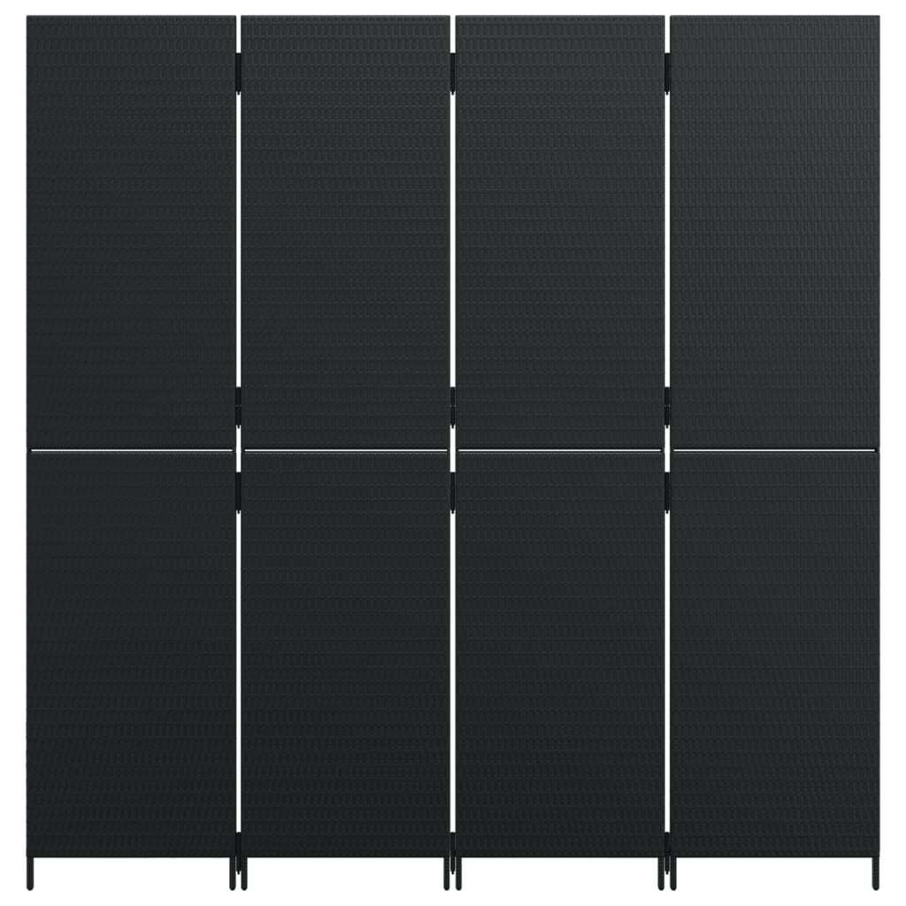 Room Divider 4 Panels Black Poly Rattan