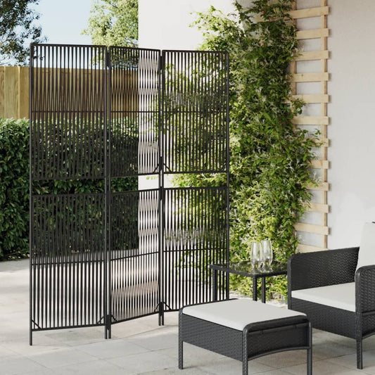 Room Divider 3 Panels Black Poly Rattan