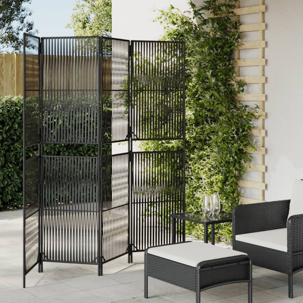 Room Divider 4 Panels Black Poly Rattan