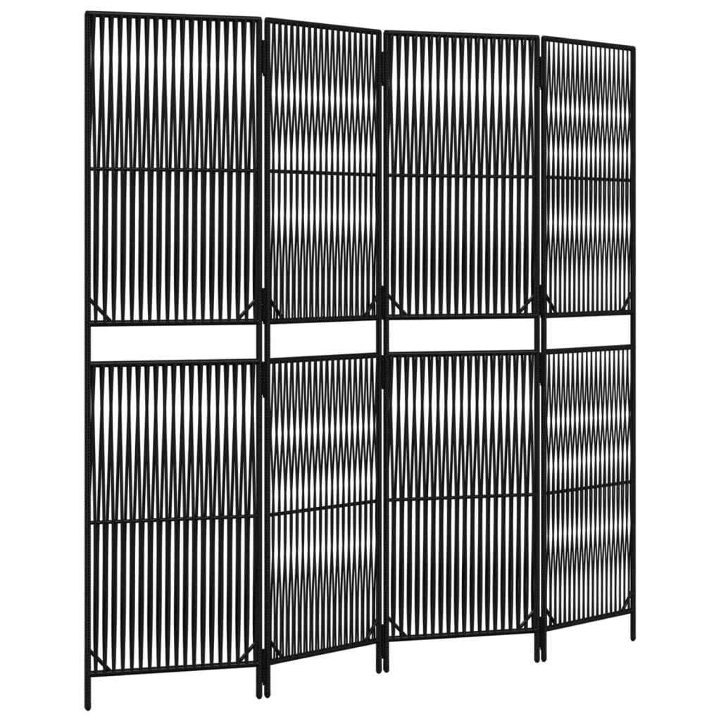 Room Divider 4 Panels Black Poly Rattan