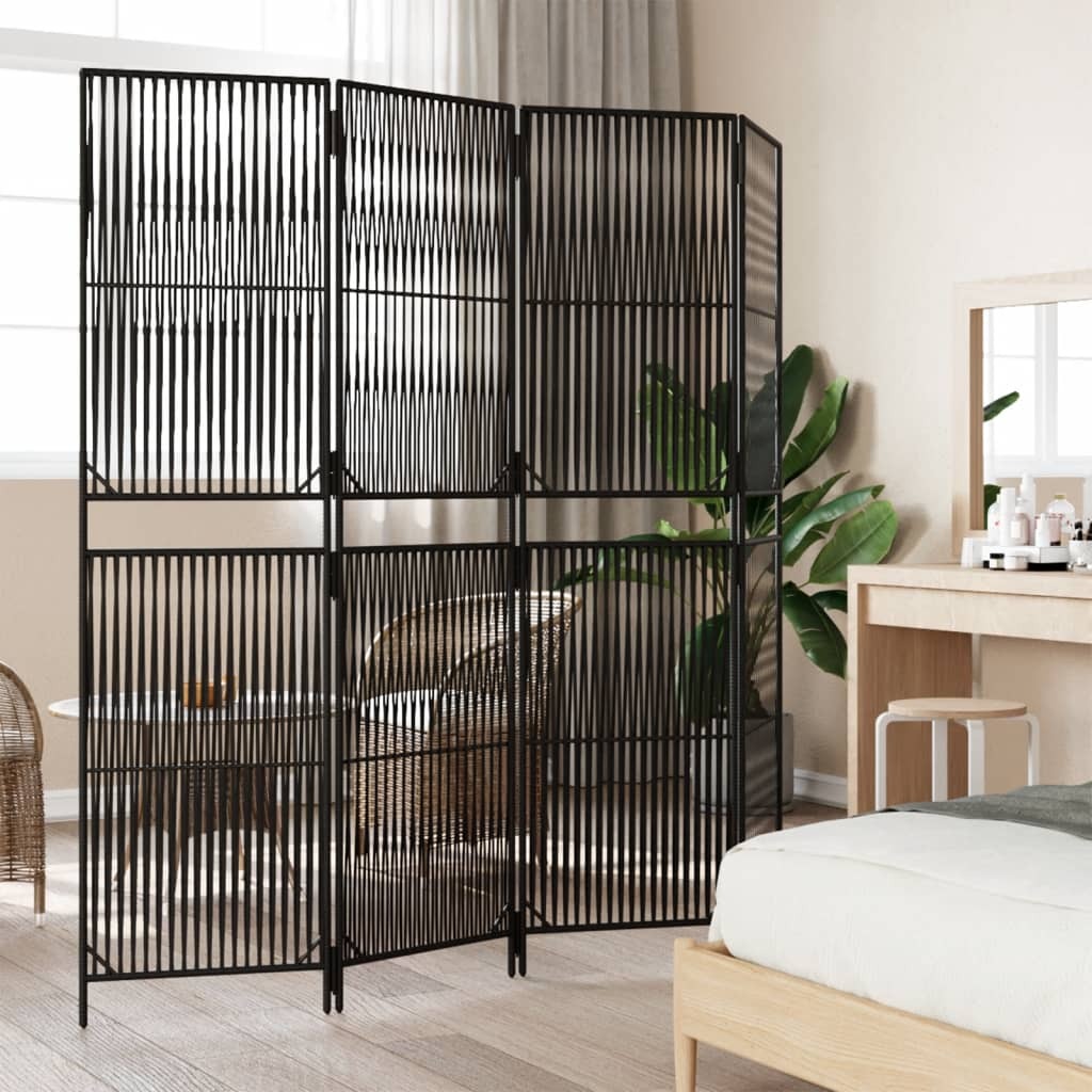 Room Divider 4 Panels Black Poly Rattan