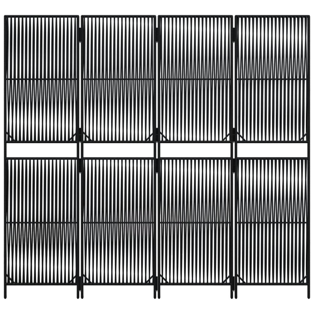 Room Divider 4 Panels Black Poly Rattan