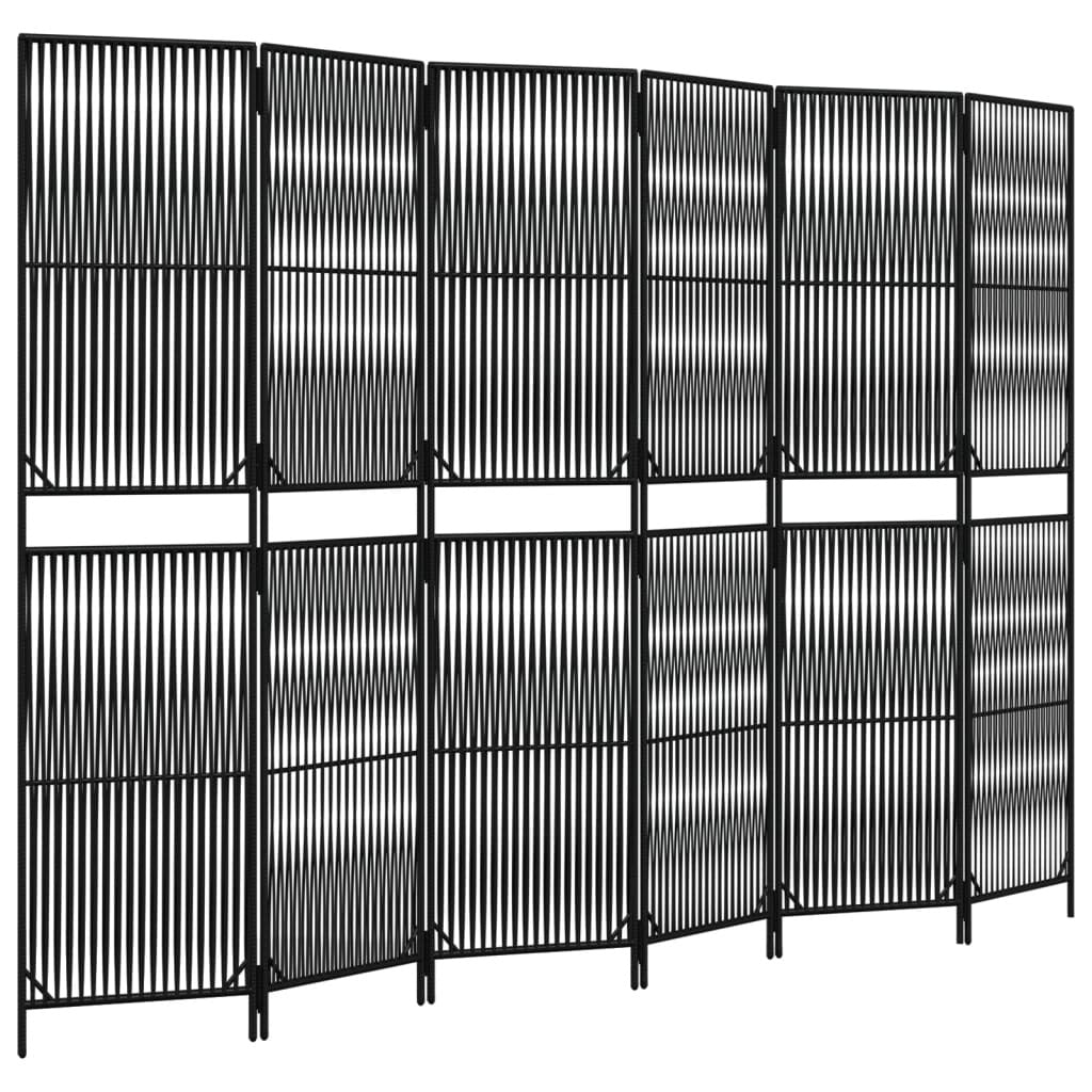 Room Divider 6 Panels Black Poly Rattan