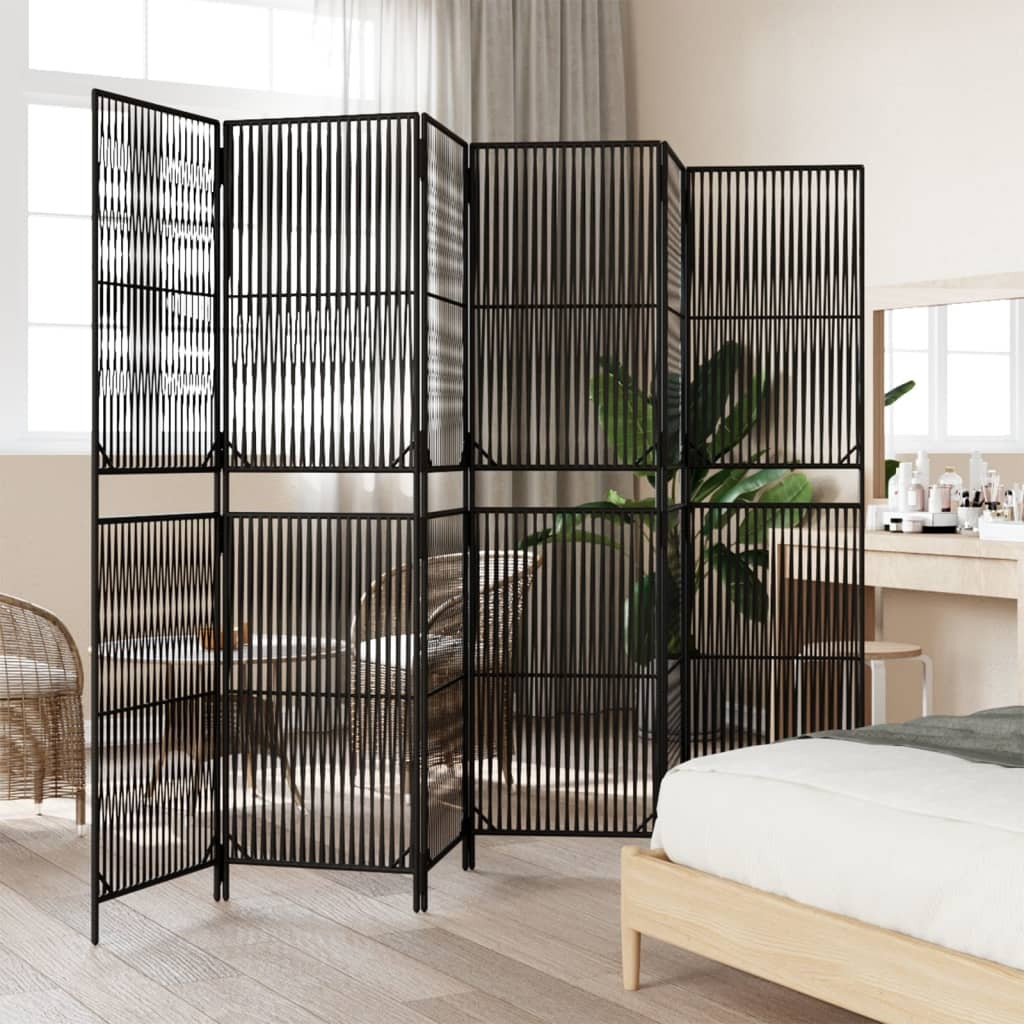 Room Divider 6 Panels Black Poly Rattan