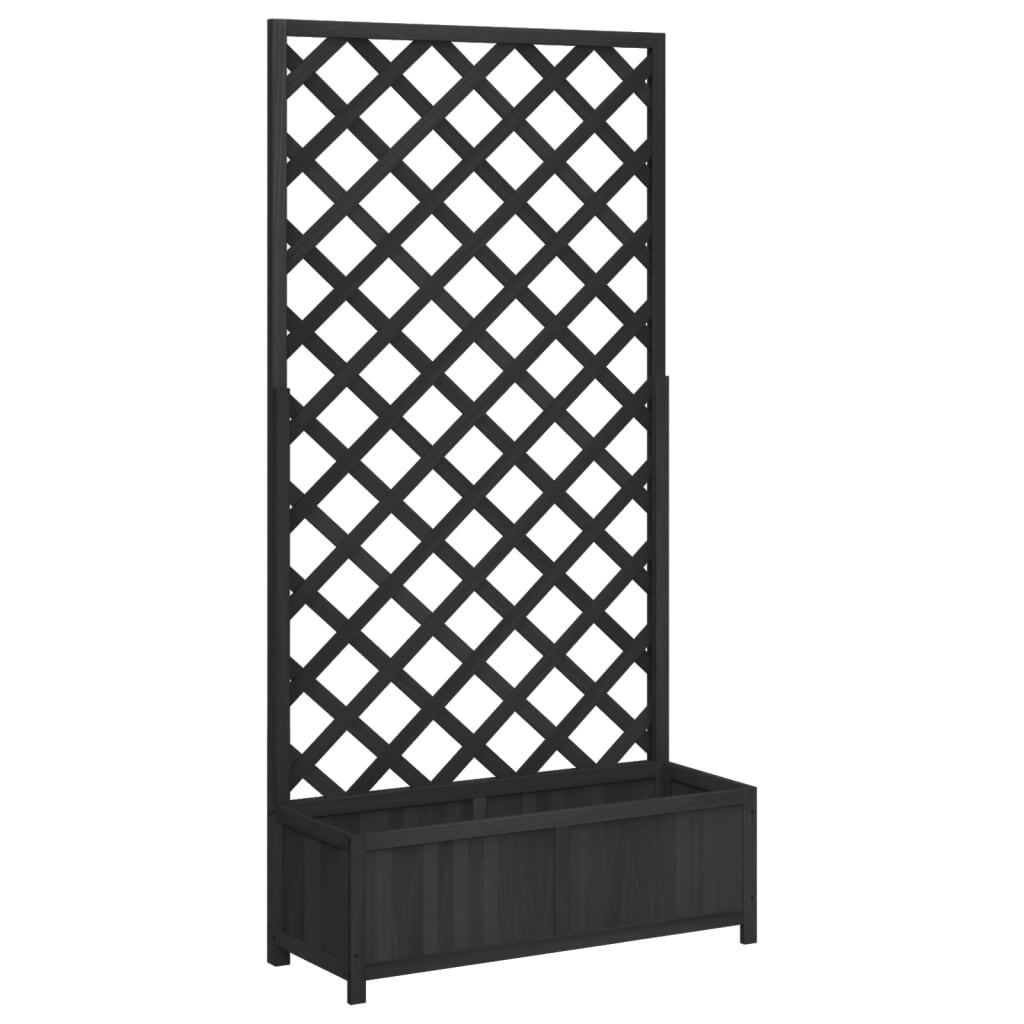 Planter with Trellis Black Solid Wood Fir