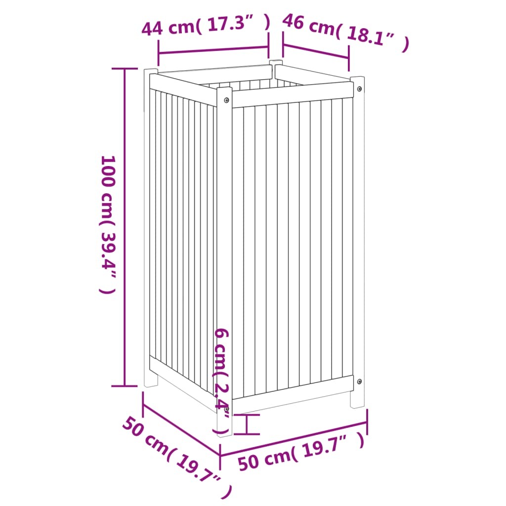 Garden Planter with Liner 50x50x100 cm Solid Wood Acacia